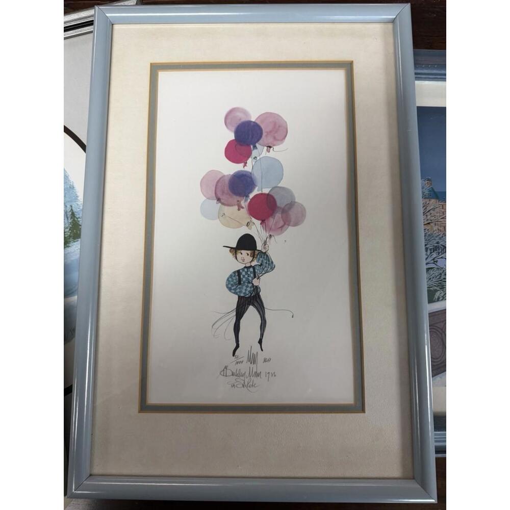 Amish Boy W/Balloons Print Framed P. Buckley Moss 32/1000 Vintage In St Pete